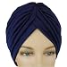 RADIANT NAVY BLUE PLEATED TURBAN HAT HEAD COVER SUN CAP