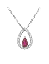 Ladies Pear Shaped Ruby and Pave Diamond Pendant