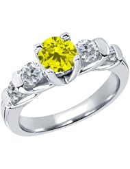1.68 Ct Round Canary and G/H Diamond 18K White Gold Ring