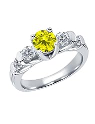 1.68 Ct Round Canary and G/H Diamond 14K White Gold Ring