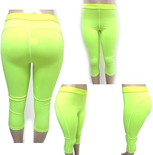 Women Leggings Pants Cropped Capri Running Yoga Sport High Waist Fitness Neon M