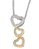 14K Tri-Color Open Heart-Shaped Designer Pendant, Enhanced with Pave Set Diamonds, Sliding on a 16'' Cable-Chain Necklace.(GH-Color, SI-Clarity, c.t.t.w.0.28CT).