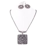 Chunky Square Statement Pendant Necklace and Earrings Set