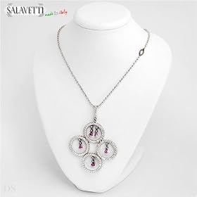 Salavetti Made in Italy Elegant Necklace with 4.40 CTW Precious Stones - Genuine Super Clean round Diamonds and Sapphires Made of 18K Two tone Gold 16.5