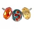 Pandora Style Charm Bead Set (Z253) Glass and Faceted Glass (Fits Troll too) ~ Red Iridescent, Teal with Flowers and Gold