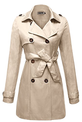 DJT Women's Elegant Long Trench Coat with Belt