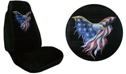 Car Truck SUV Eagle Flag Patriotic Print Seat Covers 2 Black Universal Vehicle Bucket Seatcovers