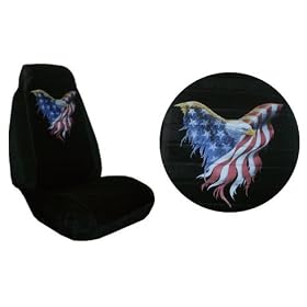 Car Truck SUV Eagle Flag Patriotic Print Seat Covers 2 Black Universal Vehicle Bucket Seatcovers