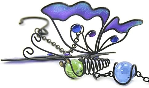 Small Colorful Stained Glass Look & Metal Windchime Wind Chime, Butterfly, 22-inch, Garden Yard Decor