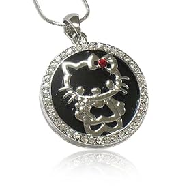 Silver Black Kitty Pendant Necklace Fashion Jewelry thumbnail