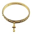 Bracelet - B240 - Indian Style Bangle with Bell Dangle Charm (70mm) ~ Gold Tone