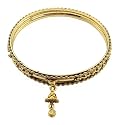 Bracelet - B240 - Indian Style Bangle with Bell Dangle Charm (70mm) ~ Gold Tone
