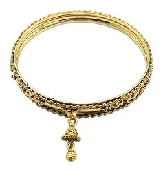 Bracelet - B240 - Indian Style Bangle with Bell Dangle Charm (70mm) ~ Gold Tone
