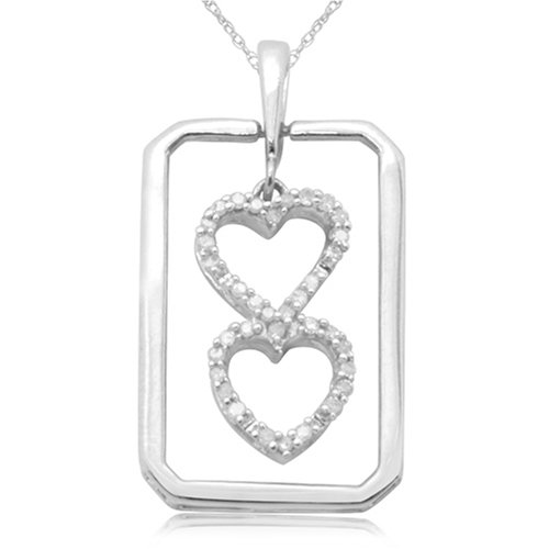 10k White or Yellow Gold Framed Double Heart Pendant (1/10 cttw, I-J Color, I2-I3 Clarity)