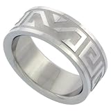 Surgical Steel Flat 8mm Wedding Band Ring Aztec Design, size 8.5