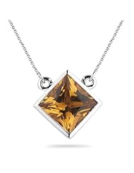 1.70 Cts of 7 mm AA Princess Citrine Solitaire Pendant in 14K White Gold