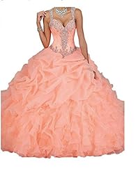 Organza/Satin   Lace Sequined Beaded Sheer   Ball Gown Quinceanera Dress  With Ruffles and Pearls