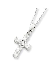 Sterling Silver CZ Cross on 16in Box Chain Necklace. Metal Wt- 4.15g