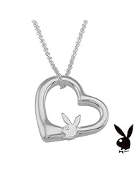 Sterling Silver Playboy Necklace Floating Heart Pendant Charm Bunny Logo Rabbit Head Design Authentic Officially Licensed Jewelry Jewellery