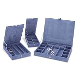Reed & Barton Jewelry Chests BLUE FAUX SUEDE S/3 JEWELRY CASE L0600BL STACKABLE BLUE FAUX SUEDE JLRY