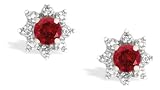 14K White Gold Genuine Round Ruby and Diamond Star Earrings