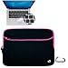 Bundle Set: Apple MacBook Pro / MacBook Air 13.3 Inch Black with Fuchsia Pink Trim Dual Pocket Zipper Laptop Carrying Case Sleeve (Checkpoint Friendly), Keyboard Silicone Skin Cover, and a Free Carabiner Key Chain
