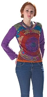 Applique flower long sleeve cotton top