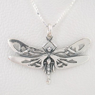 Celtic Dragonfly Pendant in Sterling Silver on 16 Box Chain, #8728