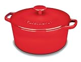 Cuisinart Chef's Classic Enameled Cast Iron 5-Quart Round Covered Casserole, Red