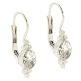 Sterling Silver CZ Oval Bali Bead Leverback Earrings