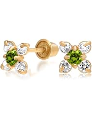 Bling Jewelry Kids Peridot Color Flower CZ Safety Screw Back Studs 14k Gold