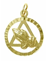 Alcoholics Anonymous AA Symbol Pendant, #18-4, Solid 14k Gold, Praying Hands with AA Symbol in a Diamond Cut Circle