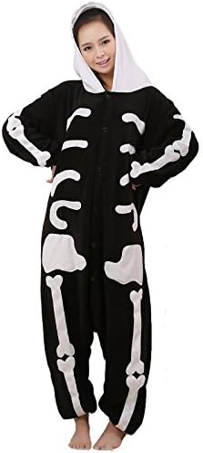Unisex-adult Cartoon Animal Siamese Pajamas Flannel Sleepwear skeleton (L)