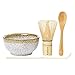 KAISHANE Japanese Matcha Whisk Set Matcha Tea Ceremony Set of 4 Including 100 Prong Matcha Whisk, Traditional Scoop, Tea Spoon and Ceramic Matcha Bowls