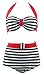 Cocoship Retro 50s Black Stripe Polka Dot Vintage High Waisted Bikini Swimsuit(FBA)