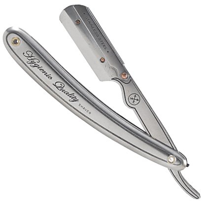 Parker-Shark 31R Couteau de barbier en inox à lame droite + 5 lames de rechange Shark Super