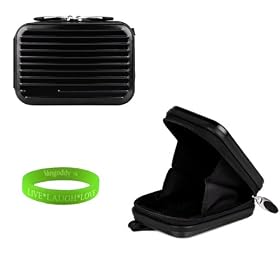 Black Metal camera case with Reinforced black Zipper for your Samsung ST76 + Green Vangoddy Bracelet!!!