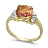 9ct Yellow And White Gold Ladies Azotic Topaz And Diamond Square Shape Ring Size O