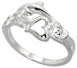 Sterling Silver Diamond Cut Dolphin w/ Heart Cut Out Ring