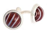 Gorgeous silver plated Jefferson cufflinks with gem quality art glass red tigers eye accent