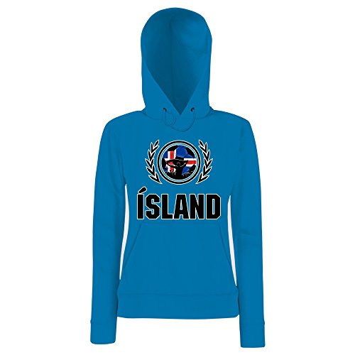 Island EM 2016 #2 Kapuzenpullover | Fußball | Damen | Strákarnir Okkar | Trikot | Nationalmannschaft, Farbe:Blau (Azure Blue F409);Größe:M