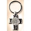 Saint Benedict Medallion and Key Chain - 2.5" Height - Silvertone - Made in Italy