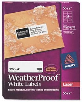 Waterproof Address Labels with TrueBlock and Sure Feed, Laser Printers, 1.33 x 4, White, 14/Sheet, 50 Sheets/Pack