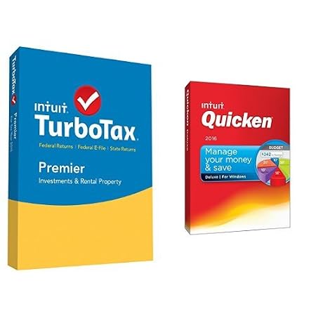 TurboTax Premier 2015 Federal + State Taxes + Fed Efile Tax Preparation Software PC/Mac Disc with Quicken Deluxe 2016 PC Disc