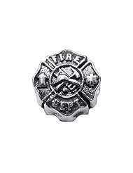 Zable (tm) Sterling Silver Fire Dept Shield Pandora Compatible Bead / Charm