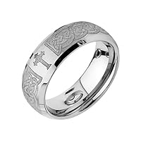 8mm Braid Pattern Laser Engraved Celtic Design with Cross Tungsten Wedding Band Ring for Men - Size 10