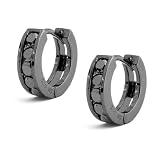 Bling Jewelry 925 Silver Black Rhodium CZ Black Huggie Earrings