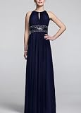 David's Bridal Sleeveless Key Hole Beaded Waist Jersey Dress Style 1298