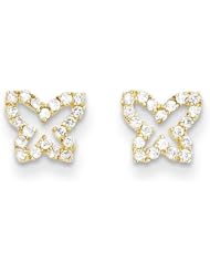 MadiK® Kid 14k Yellow Gold Polished Butterfly with CZ Post Earrings