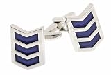 Rhodium plated and blue enamel chevron shaped cufflinks with presentation box